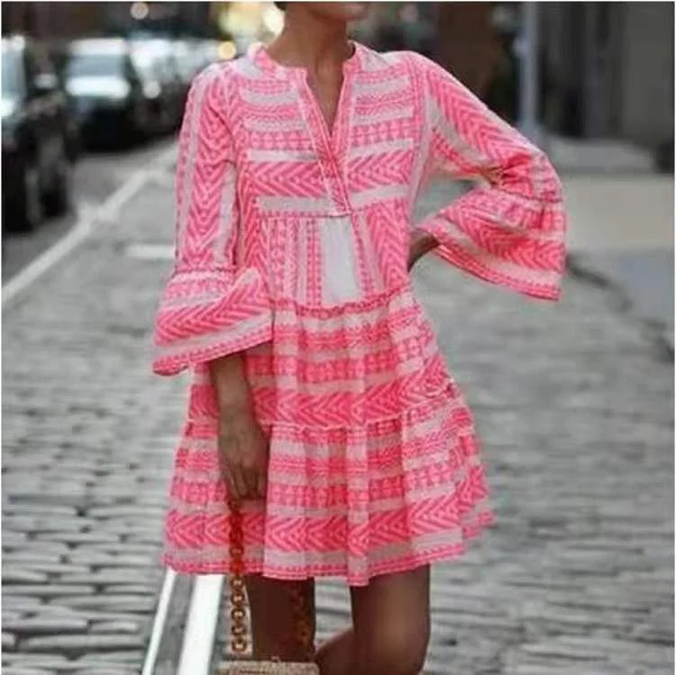 Street Style V Neck Geo Print Dress socialshop