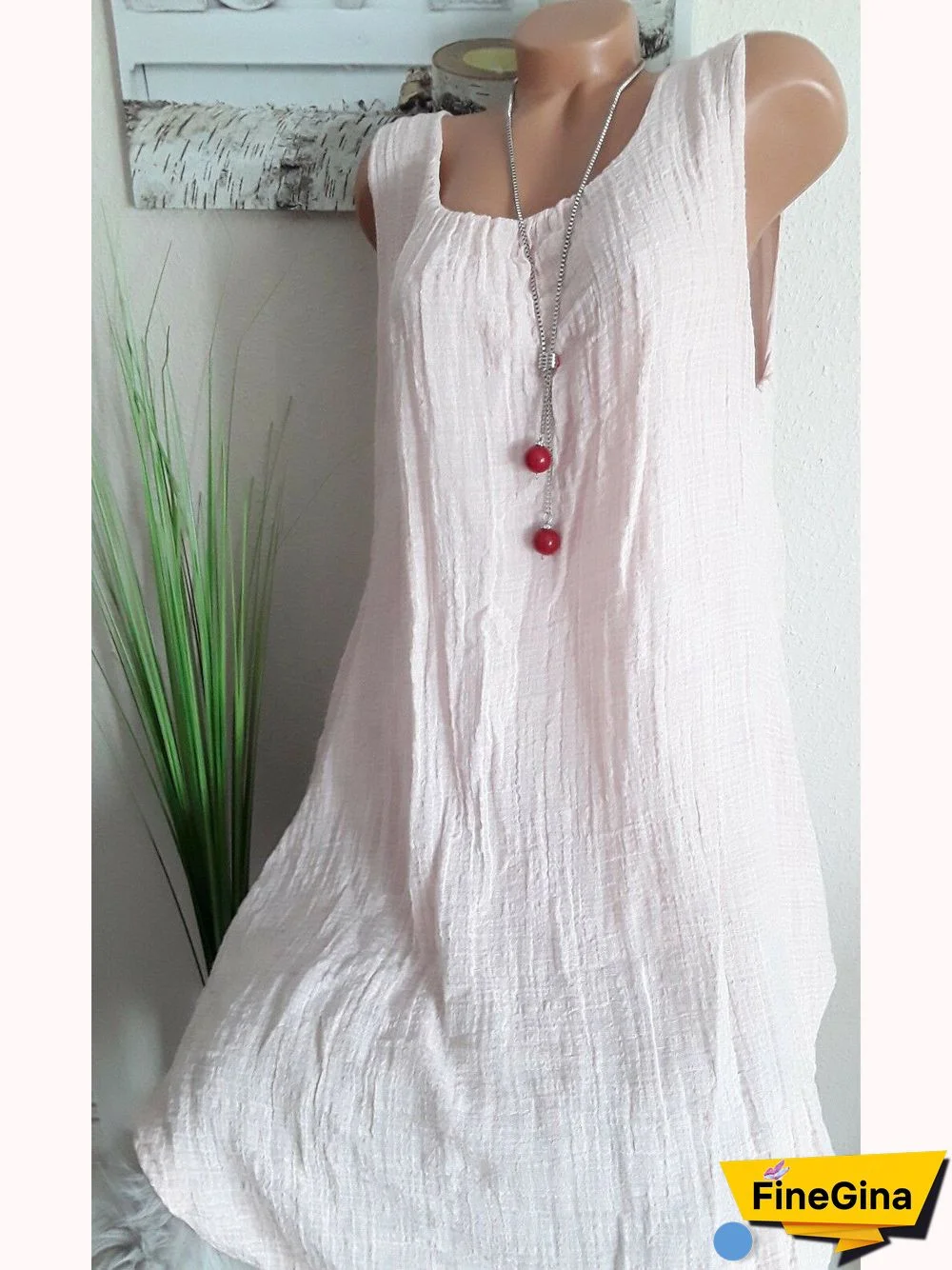 Women's Sleeveless Scoop Neck Solid Color Midi Dress