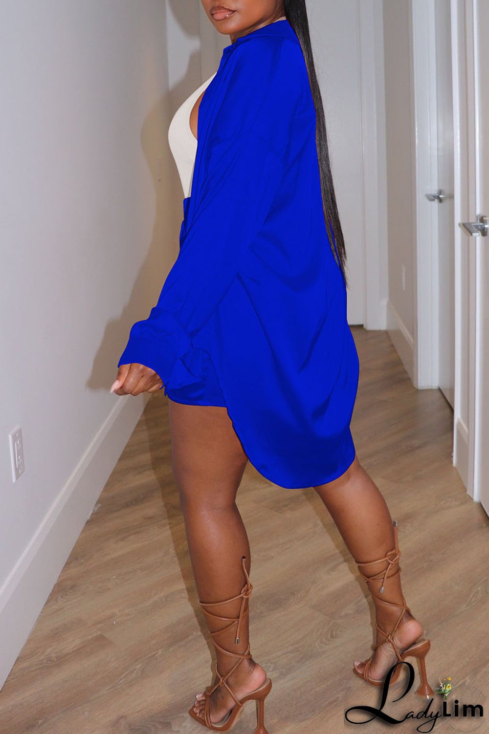 Pink Casual Solid Patchwork Buckle Turndown Collar Long Sleeve Two Pieces