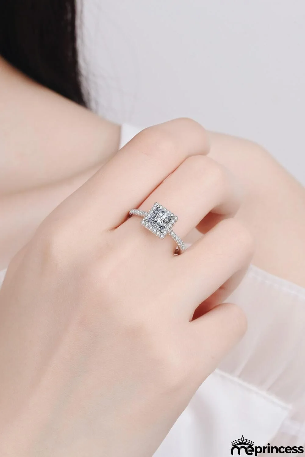Sterling Silver Square Moissanite Ring