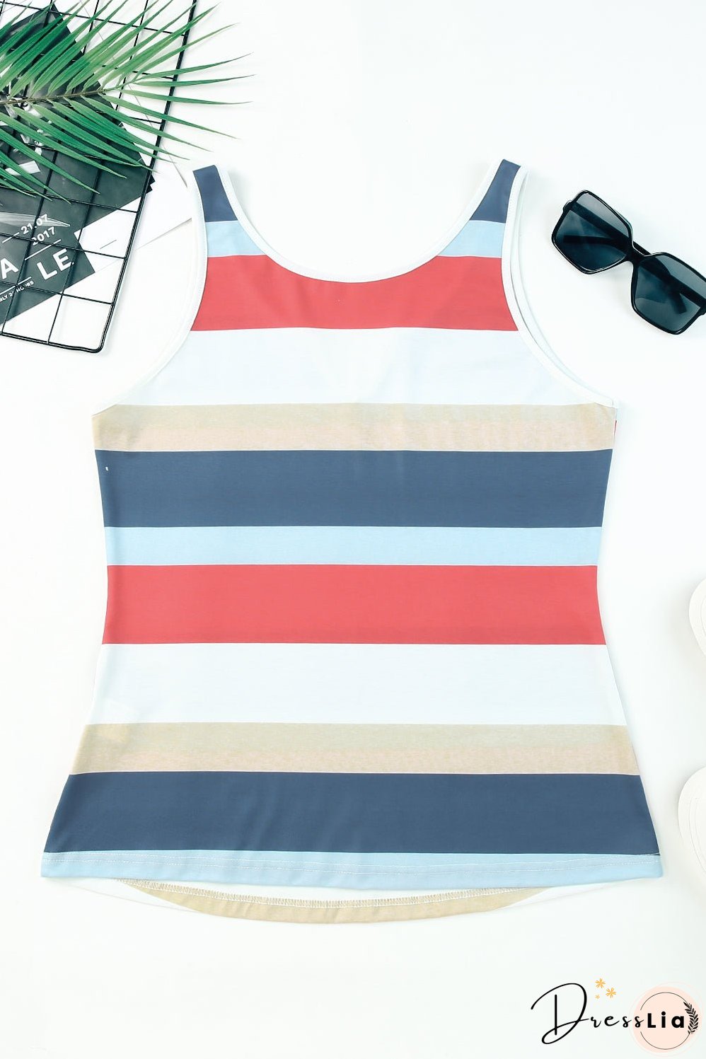Striped Notched Neck Tank Top