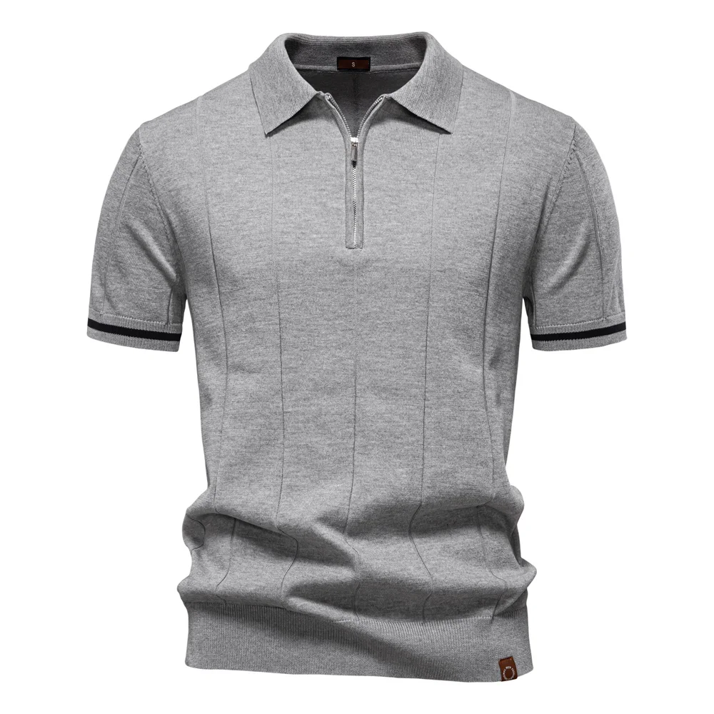 Men's Breathable Soft Zipper Athletic Office Slim Fit Formal Polo Shirts