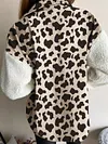 Stylish Contrast Color Leopard Print Buttoned Lambskin Warmth Fashion Jacket