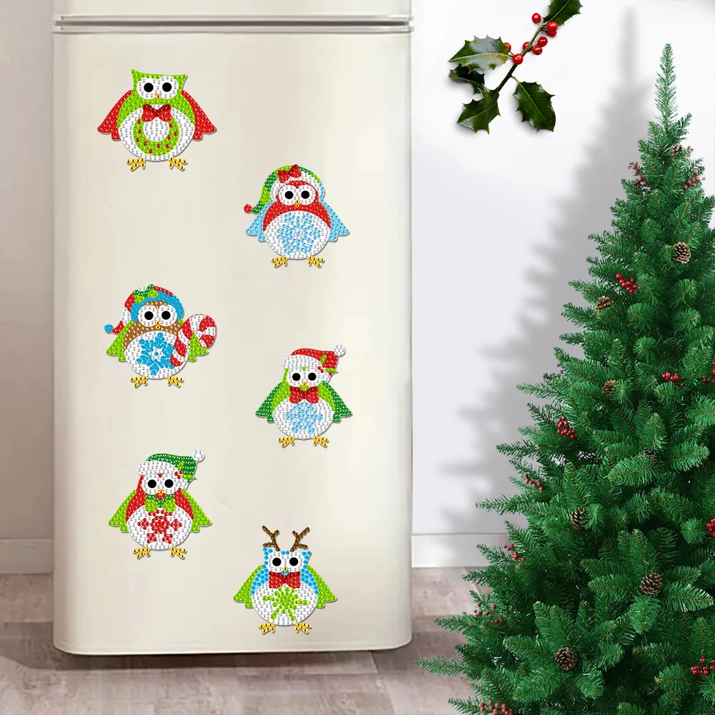 6Pcs Acrylic Owl Diamond Painting Art Fridge Magnet for Fridge Whiteboards