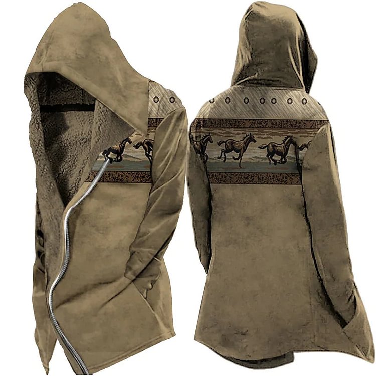 Men's Vintage Thick Hood Plush Pocket Tactical Jacket