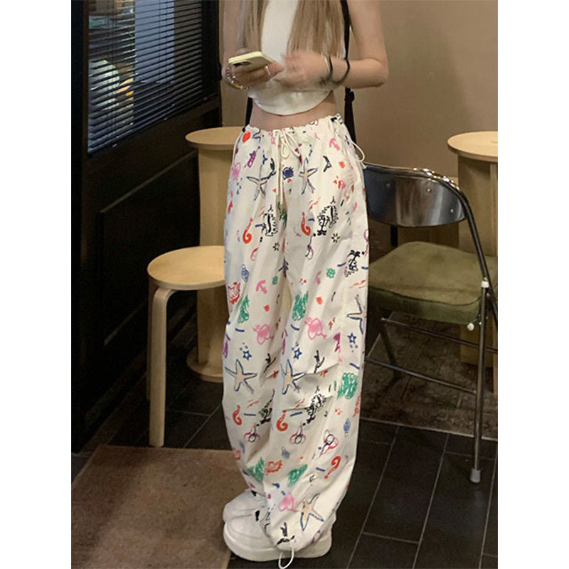 Women Pants Chic Fashion Harajuku Drawstring Wide Leg Trousers Loose Pantalones Sweatpants Streetwear Korean Y2k