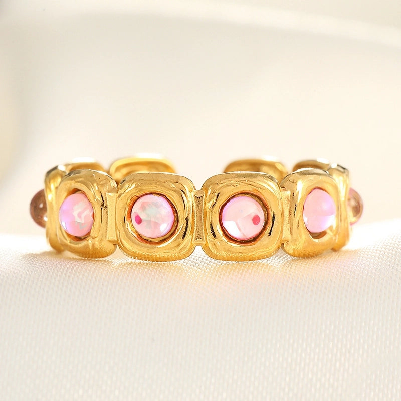 2 Pieces Modern Style Classic Style Geometric Leaf Heart Shape 304 Stainless Steel Zircon 18K Gold Plated Plating Open Rings