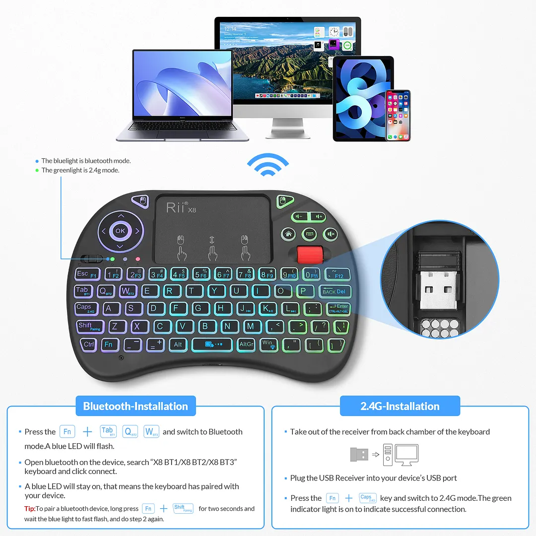 Rii X8BT Wireless Bluetooth keyboard 