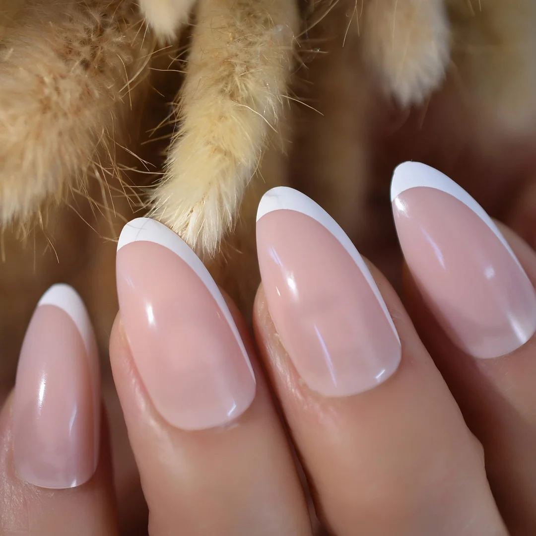 Iridescent White Instant French Nails Glitter Beveled Clear Short Square Fake Nail Art Tips Many Choice 24 Count-Nail Inspo