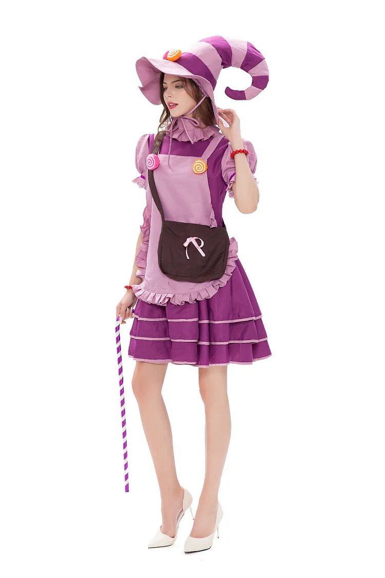 The Fae Sorceress Lulu League Of Legends Cosplay Purple Candy Witch Costume-elleschic