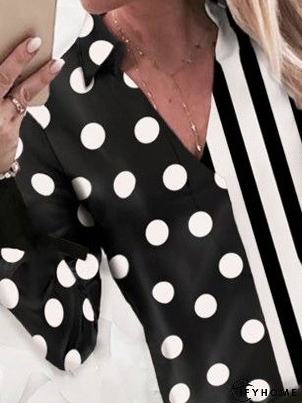 Color-block Polka Dots Striped Printed Long Sleeve Casual Top | IFYHOME