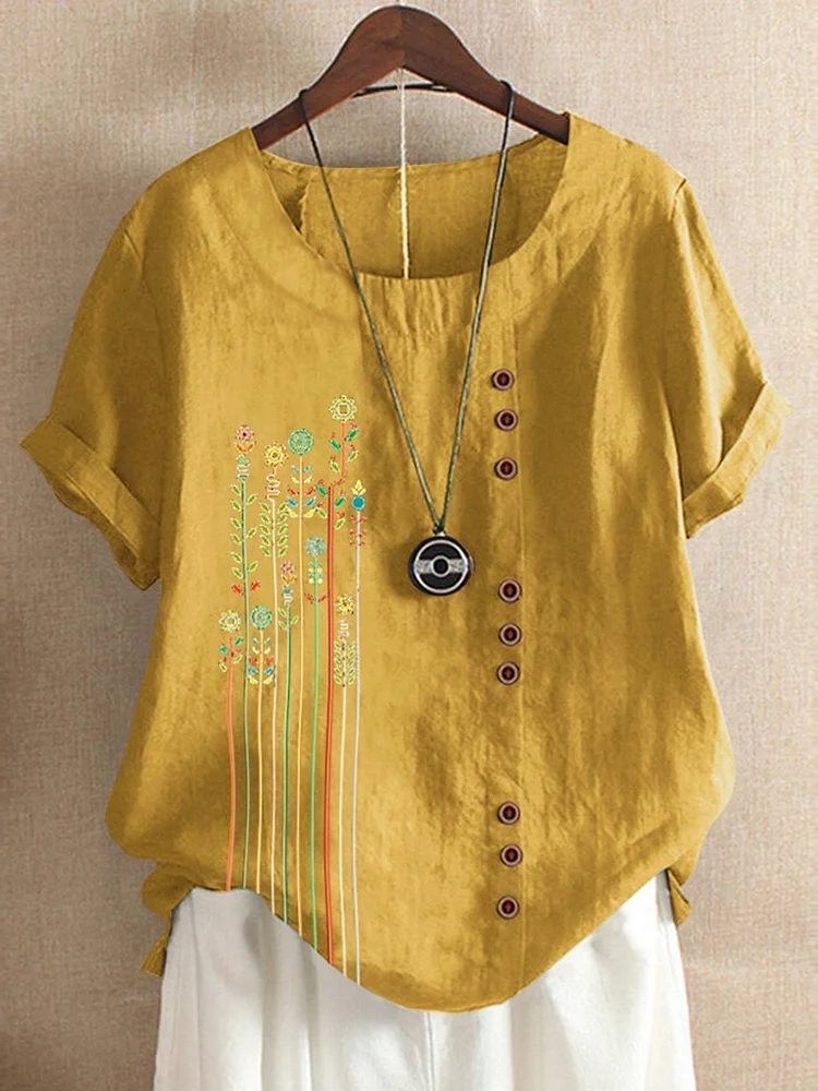 Yellow Floral-Print Casual Shirts & Tops