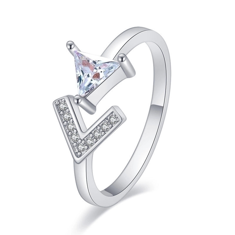 Minimalist Solid Color Copper Plating Inlay Artificial Diamond Rings 1 Piece