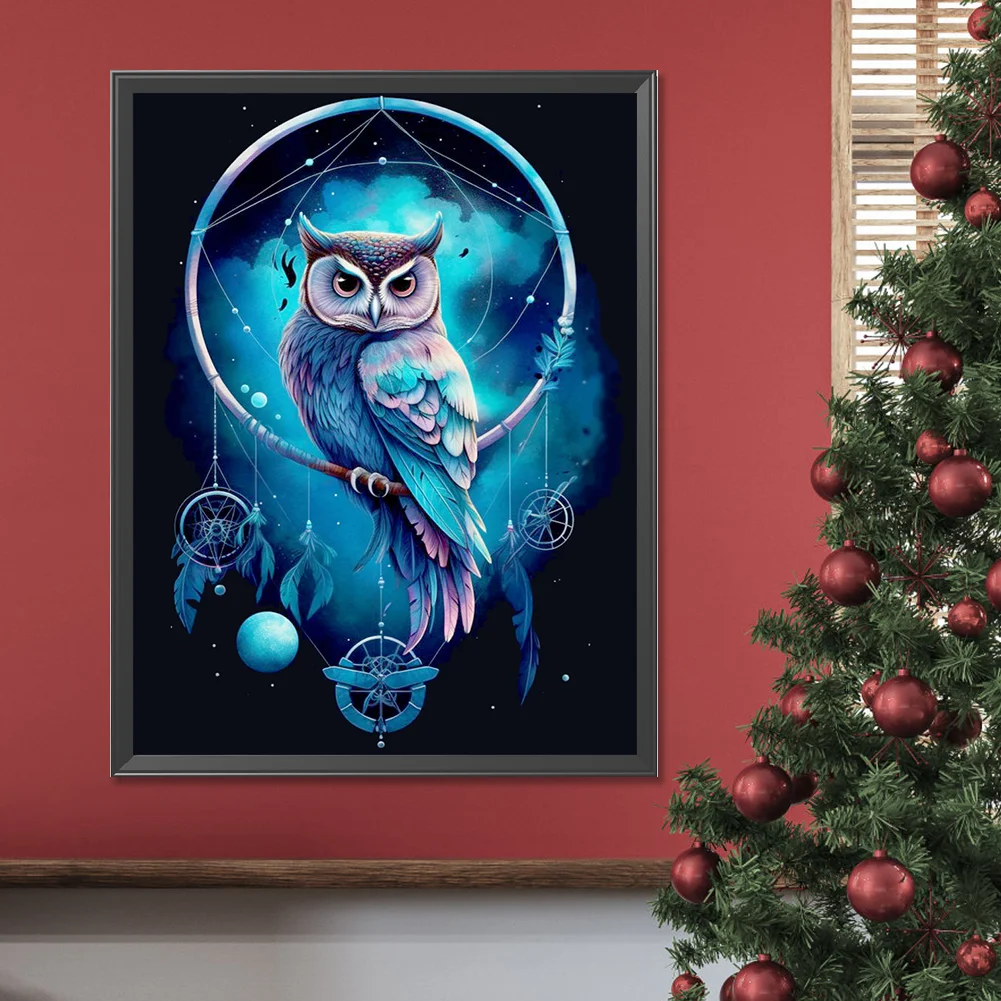 Diamond Painting - Full Round Drill - Owl Dreamcatcher(Canvas|30*40cm)