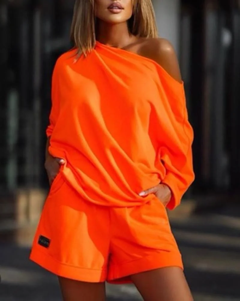 Solid Color Short Sleeve T-Shirt & Shorts Set