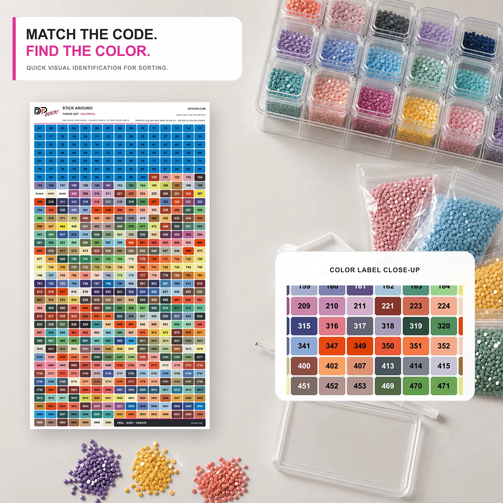 Complete 547-Piece DMC Color Code Labels | Premium Diamond Art Storage Stickers Premium 5D Diamond Painting Kit dpover