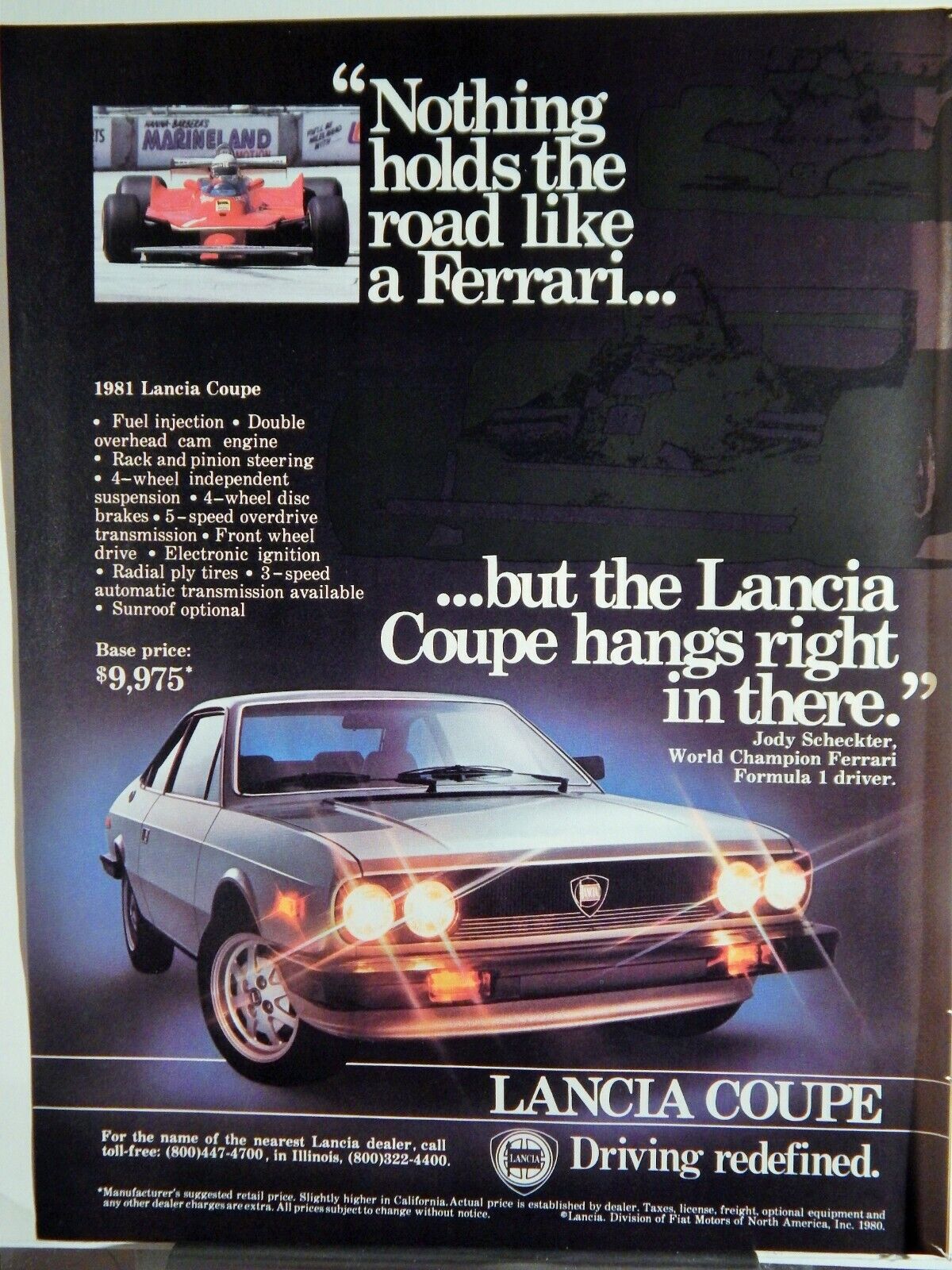 LANCIA SPORTS COUPE / TUACA LIQUEUR ORIG VTG 1980 Photo Poster painting AD,