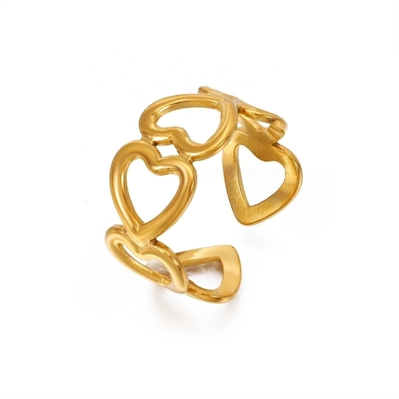 304 Stainless Steel 18K Gold Plated Minimalist Hollow Out Leaves Heart Shape Lines 304 Stainless Steel Open Rings3