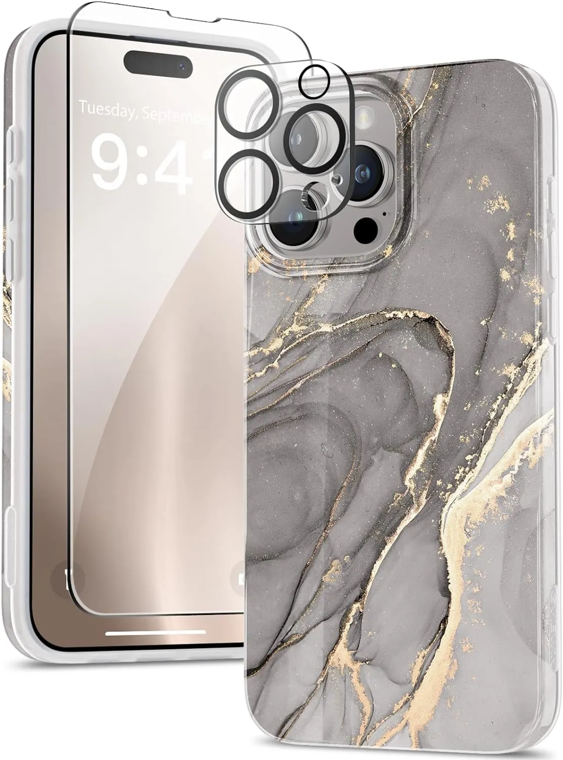 ProCaseMall iPhone 15 Pro Max Case Marble Design Slim Soft TPU Cover (Miracle/Grey)