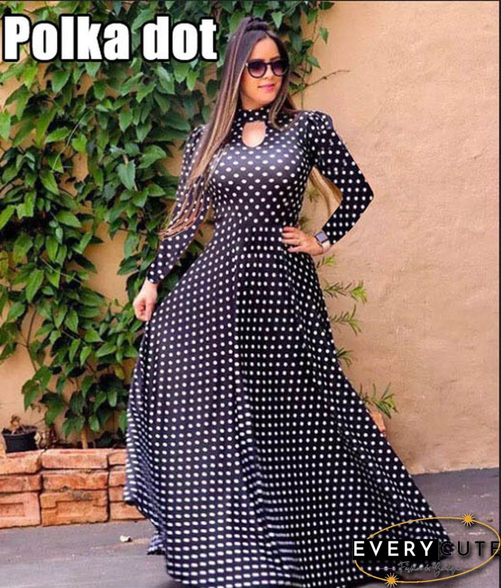 Women Fashion Long Sleeve Dress Maxi Dresses High Waist Flower Dress Party Dress