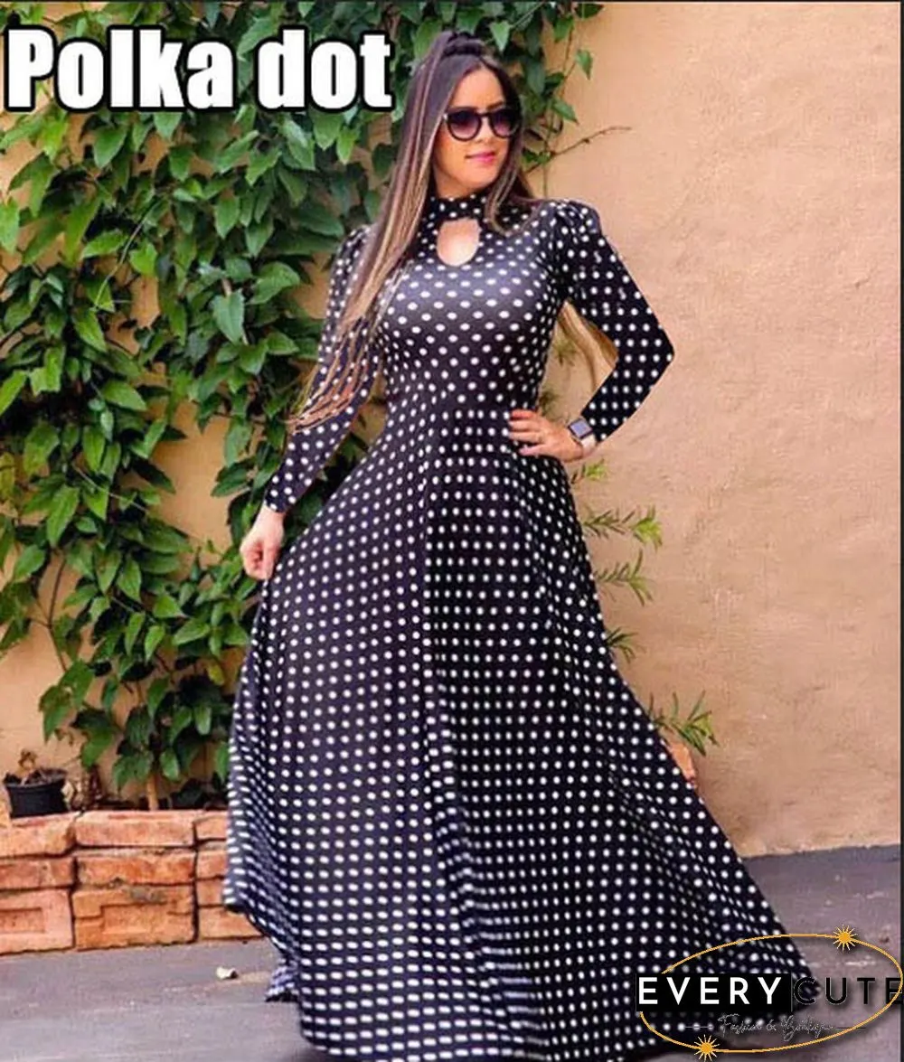 Women Fashion Long Sleeve Dress Maxi Dresses High Waist Flower Dress Party Dress