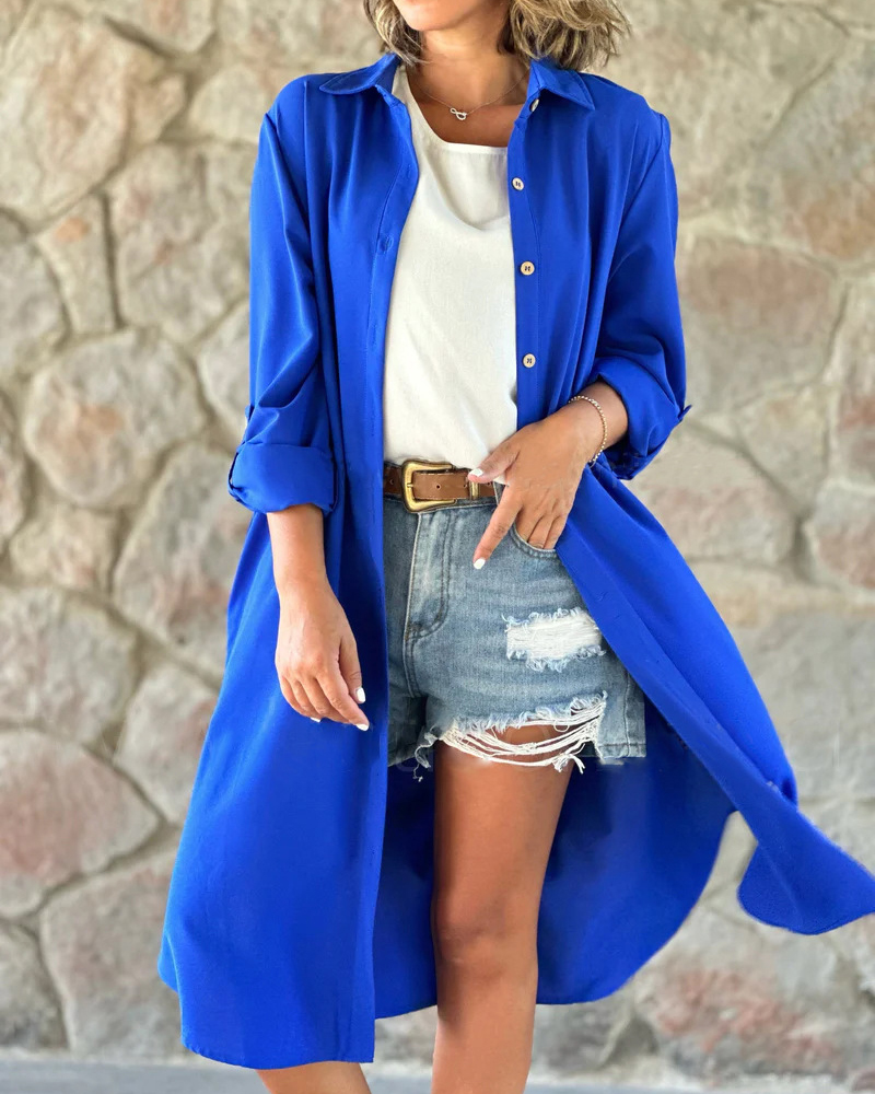 Single Breasted Solid Color Long Sleeve Shirt Jacket