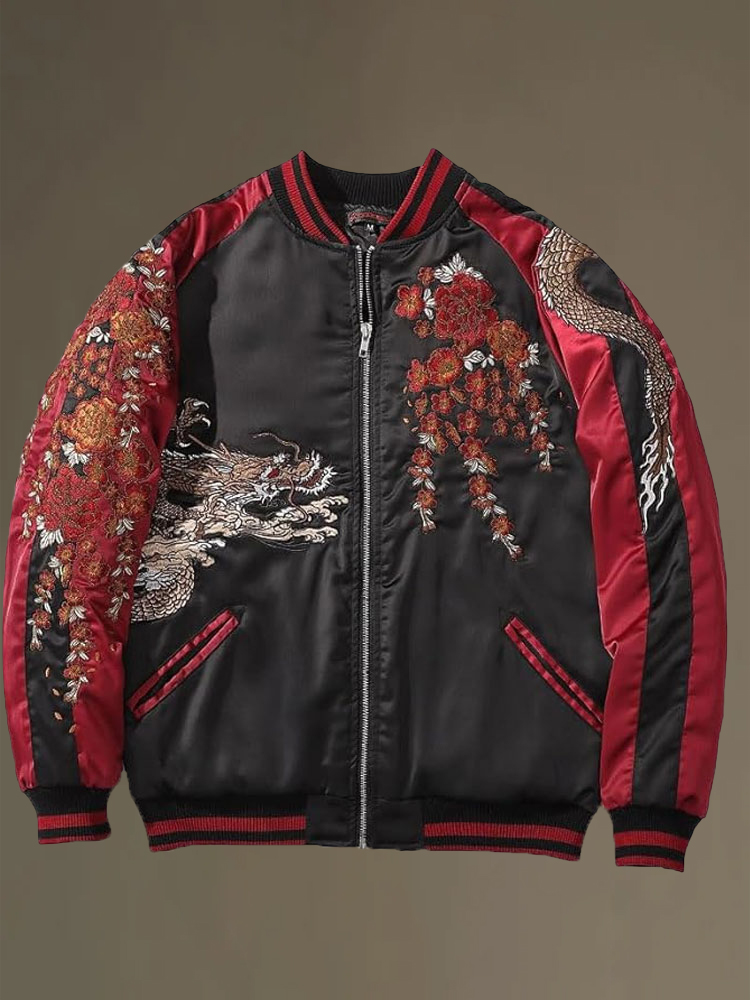 Men's Vintage Japanese Art Dragon Embroidery Print Coat