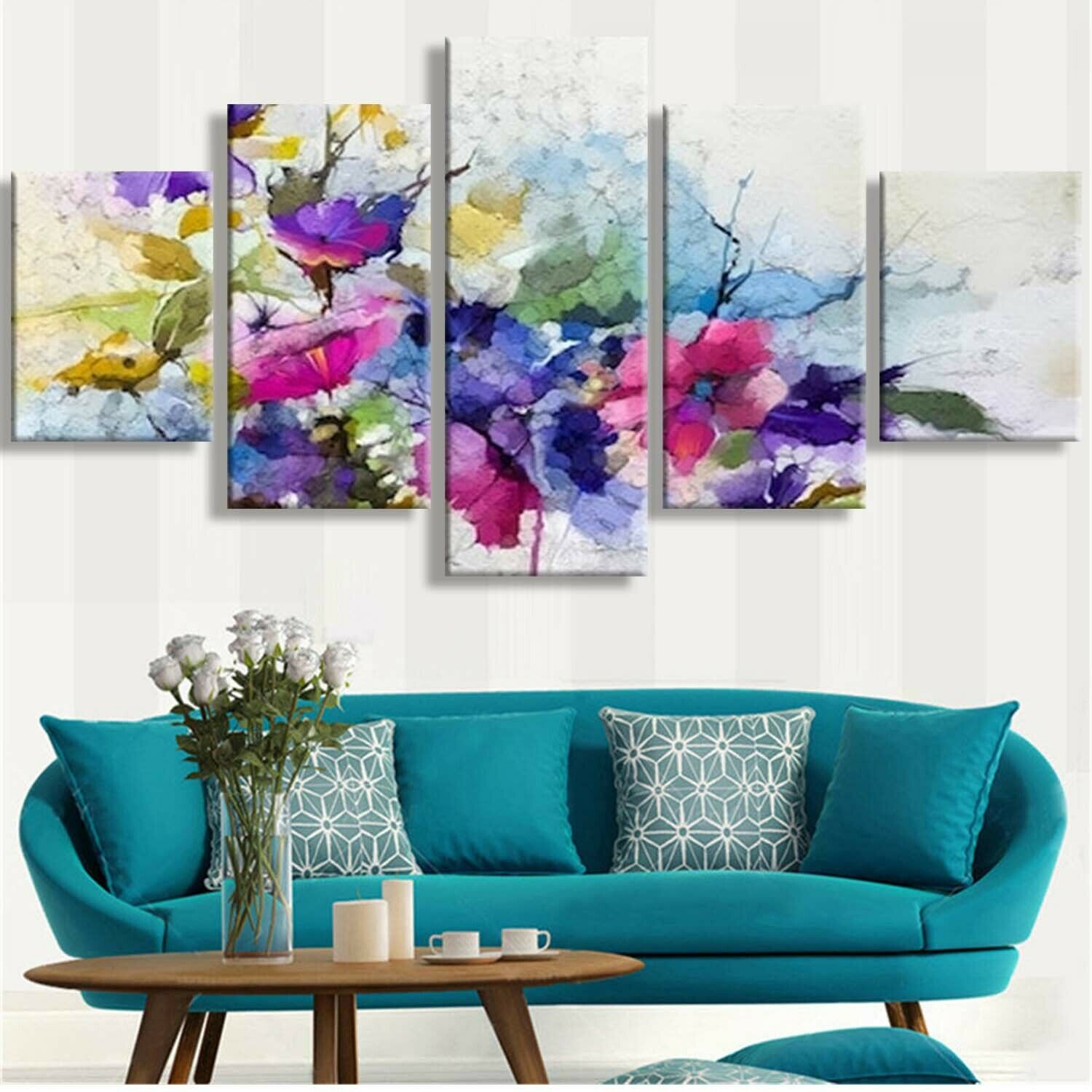 5 Pieces Flower Poster & Print Wall Art for Living Room Paintings HD Print Pictures Canvas Room Decor No Framed 5 Panel