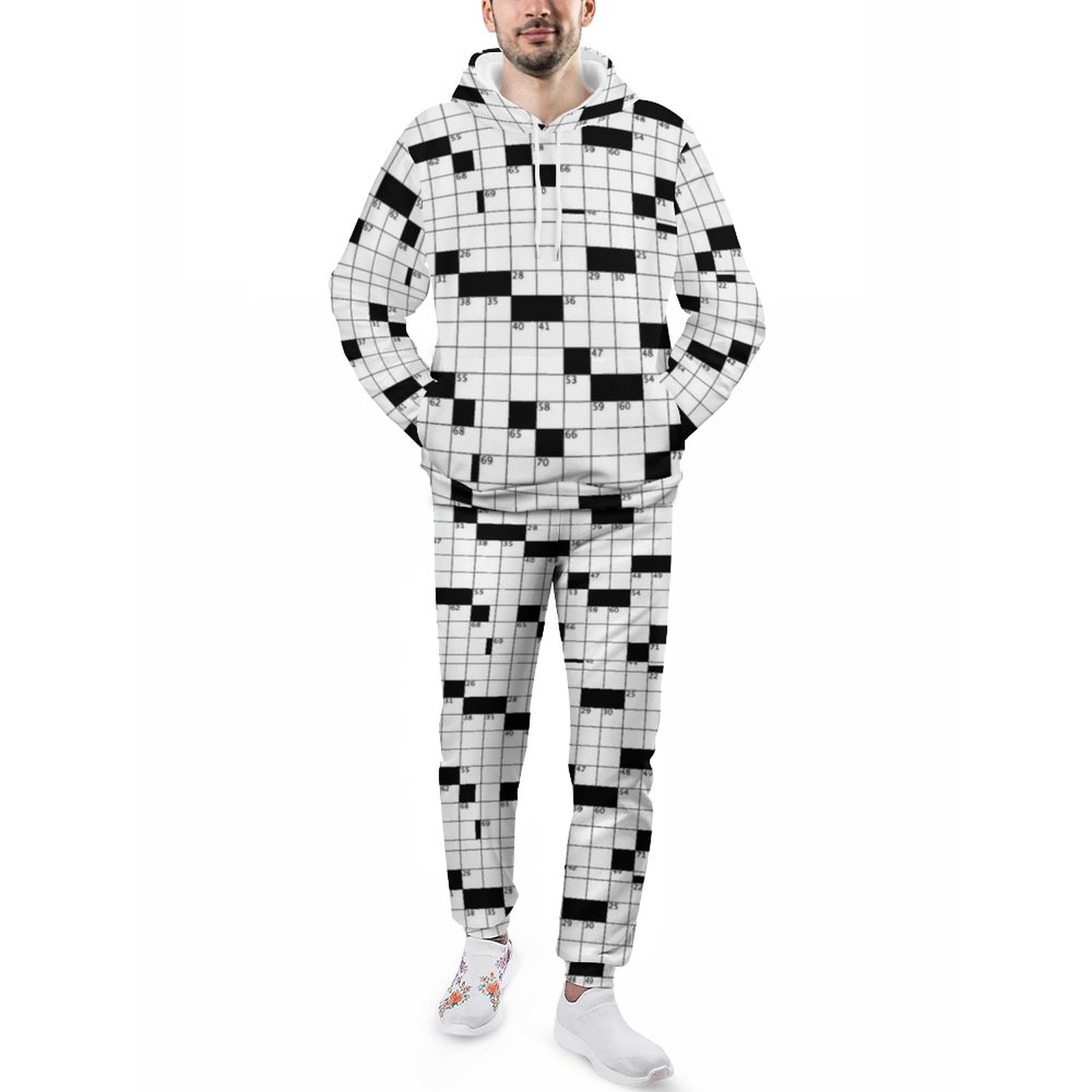 Crossword Puzzle Men's Sweatsuits Set Guys Streetwear Athletic Pullover And Sweatpants Suit Outfit S-5Xl