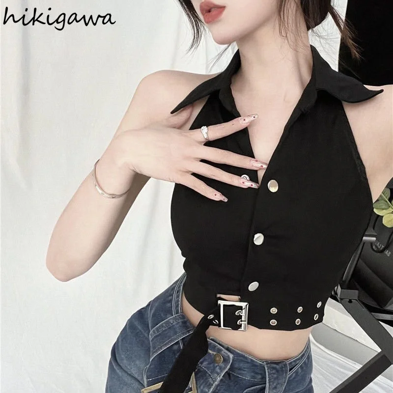 Uaang Crop Top Women Clothing Backless Slim Fit Fashion Tanks 2023 Ropa Mujer Harajuku Y2k Tops 6298