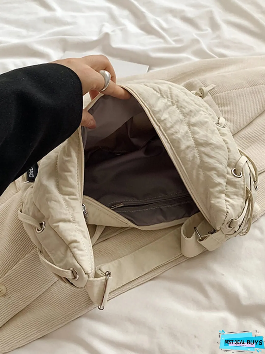 Lace-Up Polyester Crossbody Bag