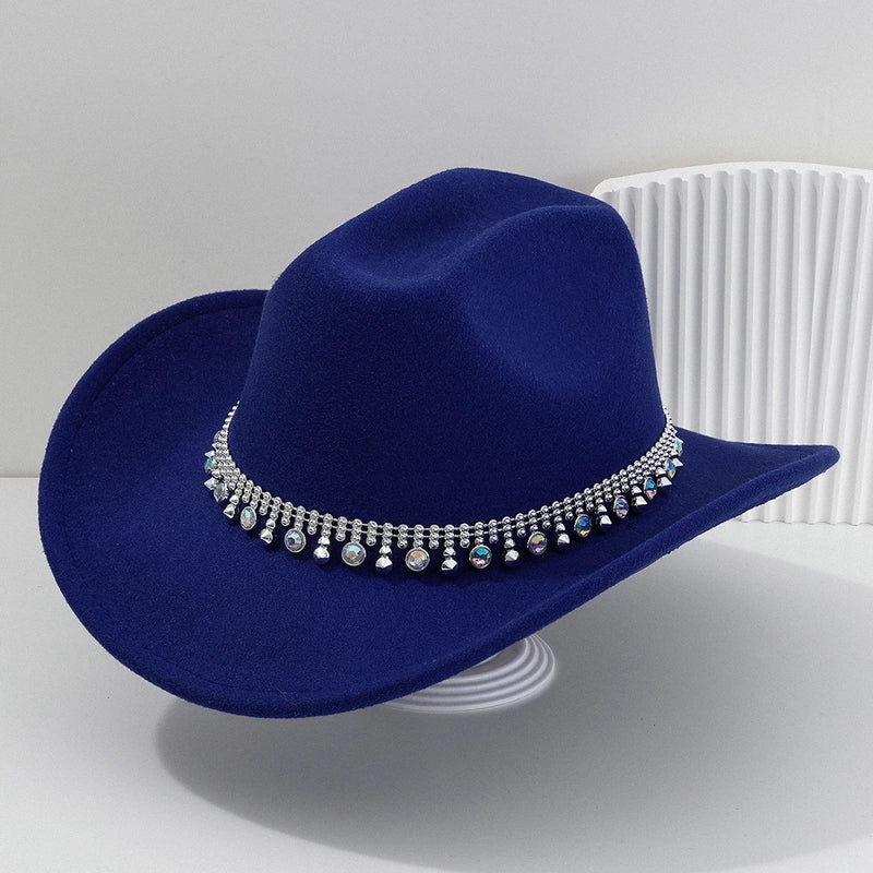 Men’s And Women’s Neutral Style Cowboy Hat Party Hat Colorful Round Gemstone Exquisite Belt Festival Performance