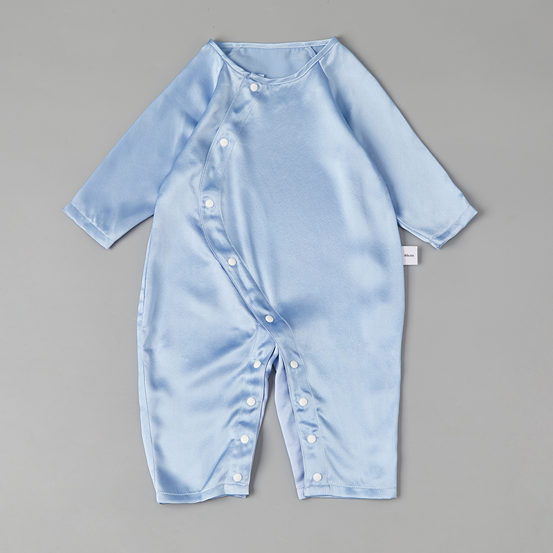 Pure Silk Baby Onesies Button Closure Blue Silk Sleepwear