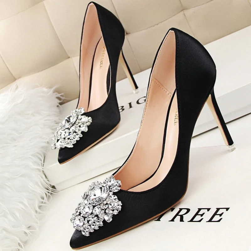 BIGTREE Kitten Heels Metal Rhinestones Woman Pumps Wedding Shoes High Heels Shoes Gold Silver Sexy Party Shoes Large size 43