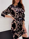 Women's Fashion Print Slim Fit Wide Collar Belt Dress