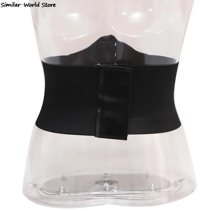 Women Charm Wide Corset Waistband Leather Band Elastic Stretch Cinch Waist Belt