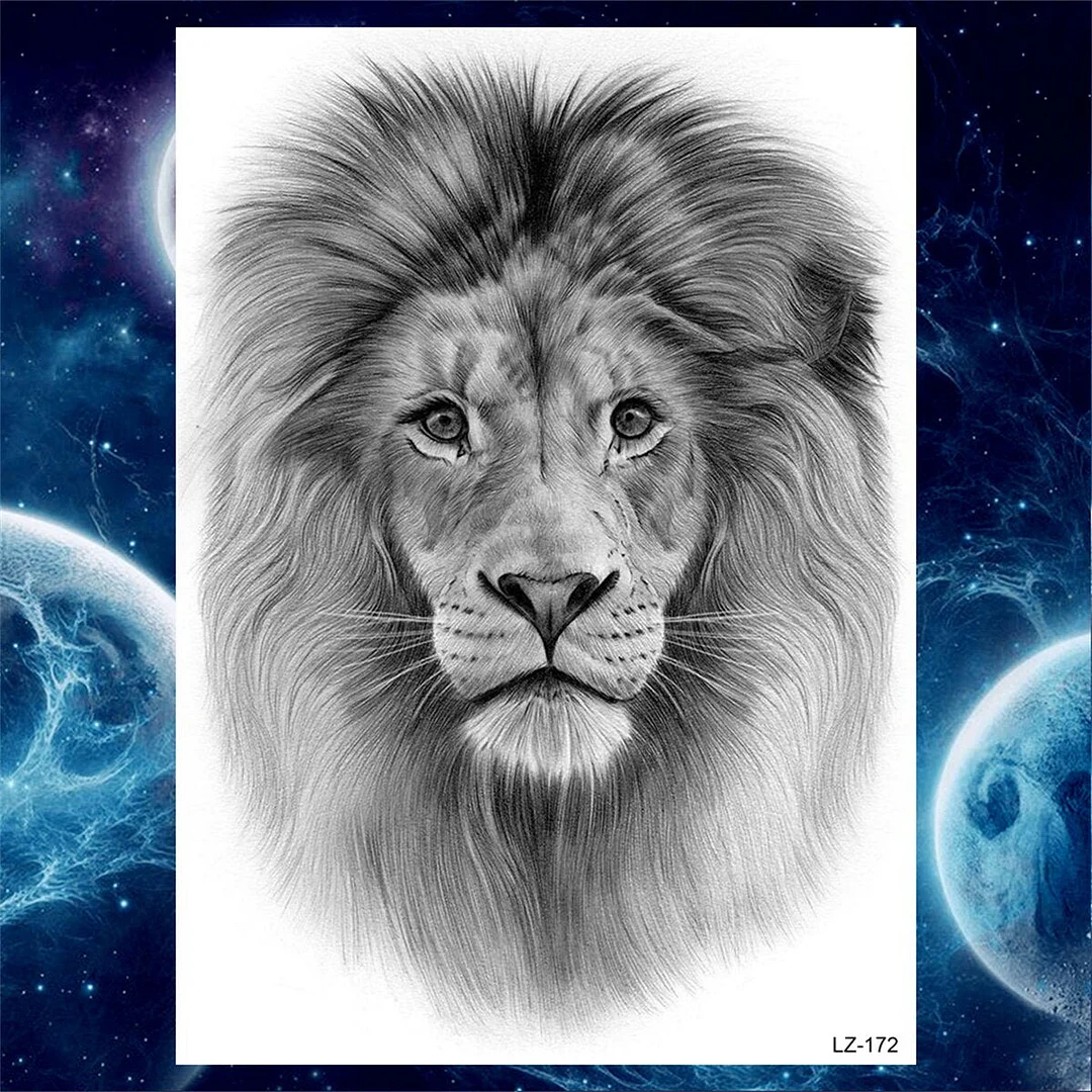 Black Wolf Forest Temporary Tattoos For Men Women Adult Lion Tiger Tattoo Sticker Fake Compass Skull Monster Tatoos Decoration