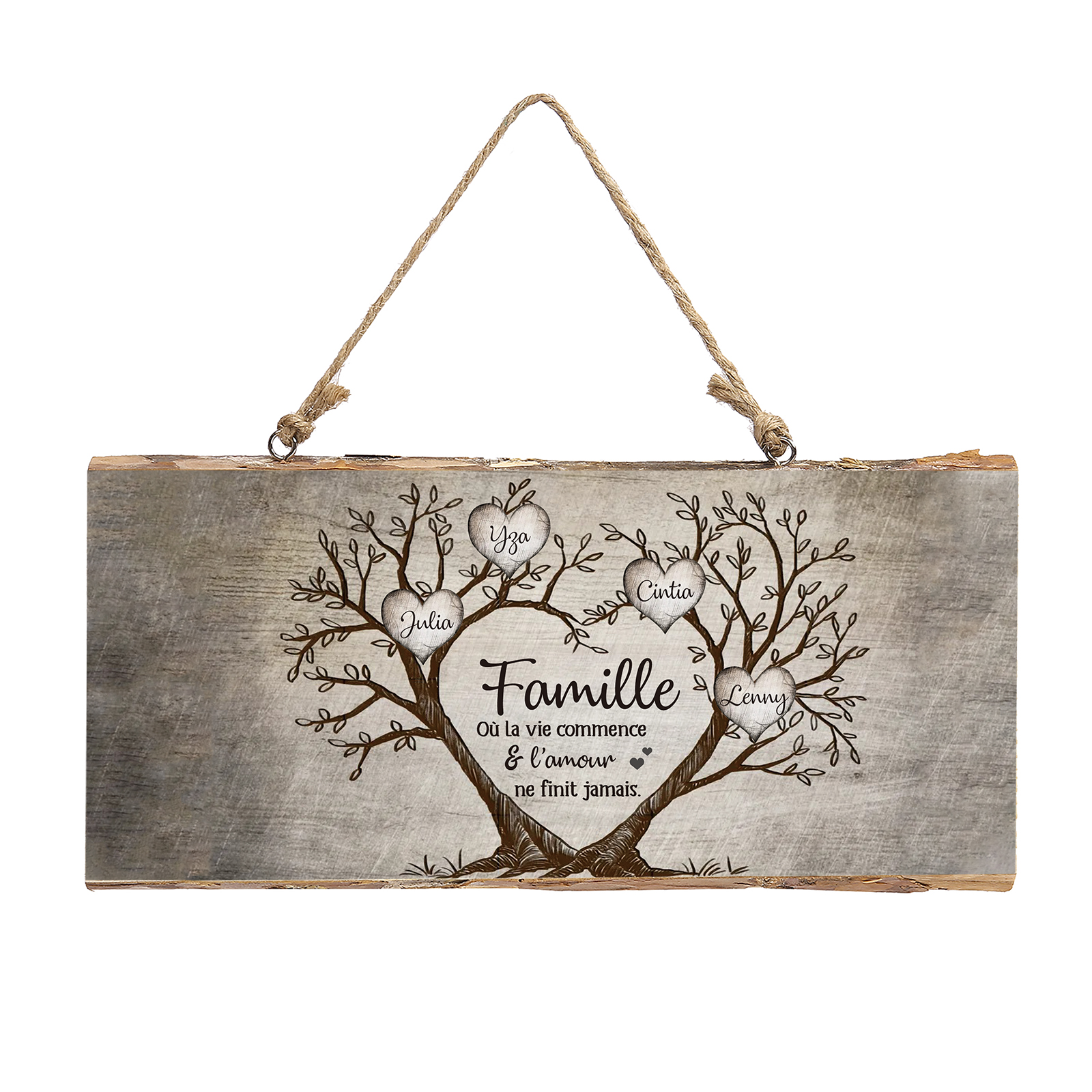 Décoration en bois Arbre de Vie 2-6 Prénoms Personnalisés pour Famille Peinture Décorative