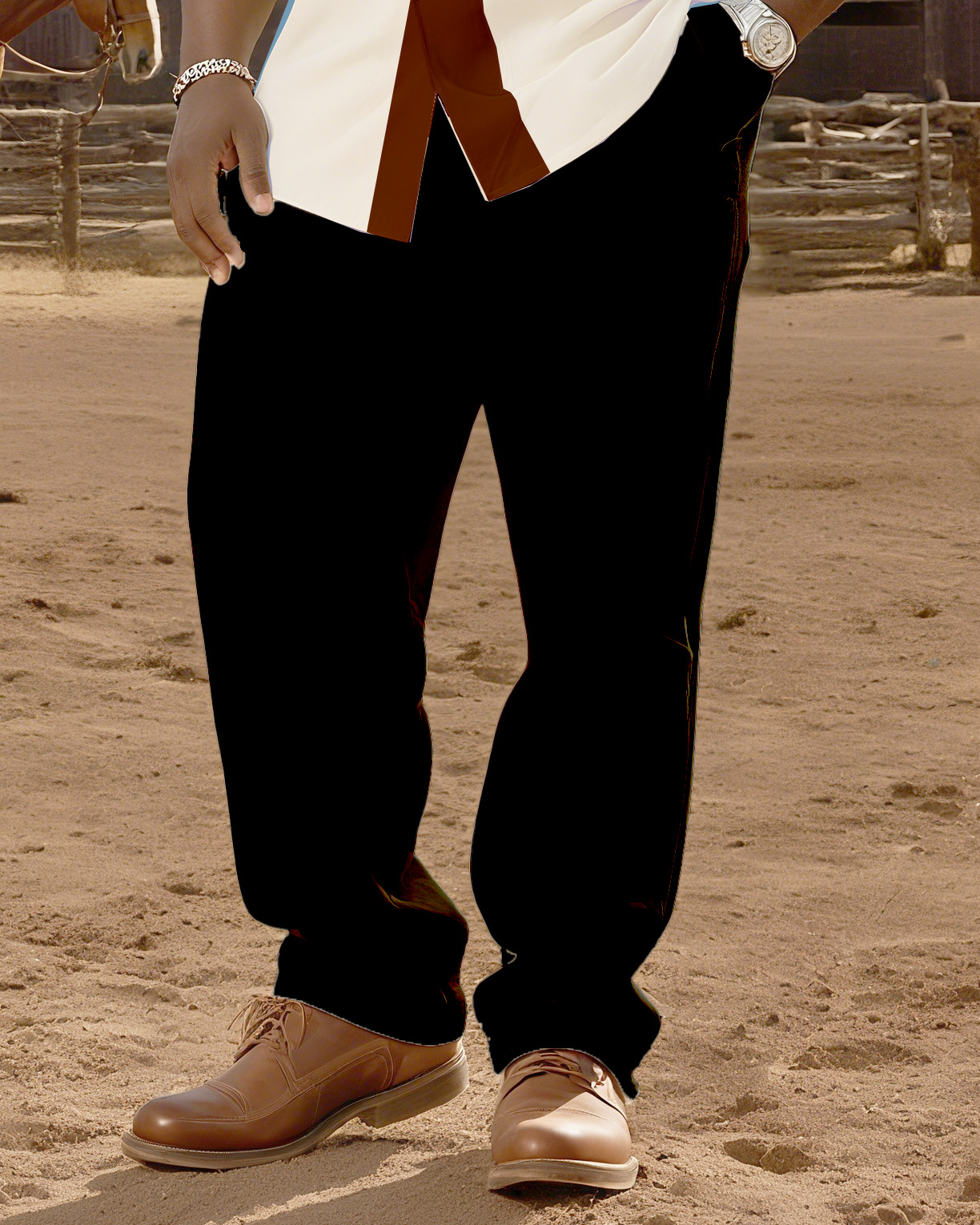Big & Tall Men's Western Style Color Matching Casual Retro Texture Printing-short Sleeve Shirt Pants Suit