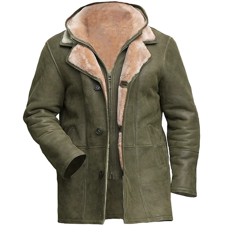 Men's Outdoor Ethnic Pattern Fleece Pocket 3 In 1 Sheepskin Jacket