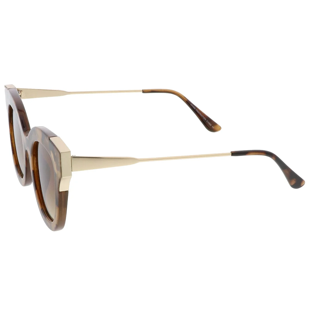 Oversize Thick Slim Temple Metal Trim Square Flat Lens Cat Eye glasses 48mm