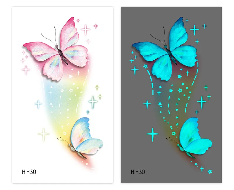Sdrawing Luminous Glowing In Dark Tattoo Stickers Butterfly Daisy Flower Music Night Club Party Temporary Tattoos Shiny Body Art