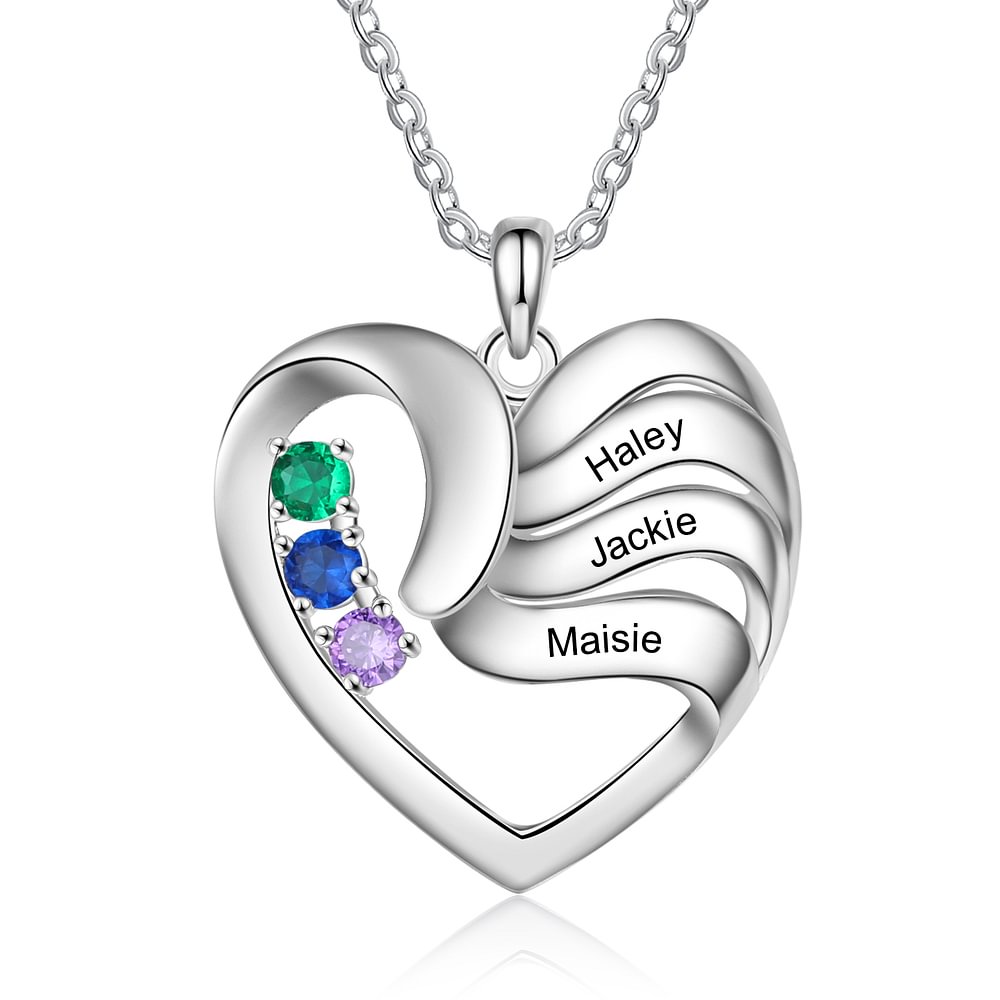 Personalisierte 3 Namen Herz Halskette mit 3 Geburtssteinen n3-b3 Kettenmachen