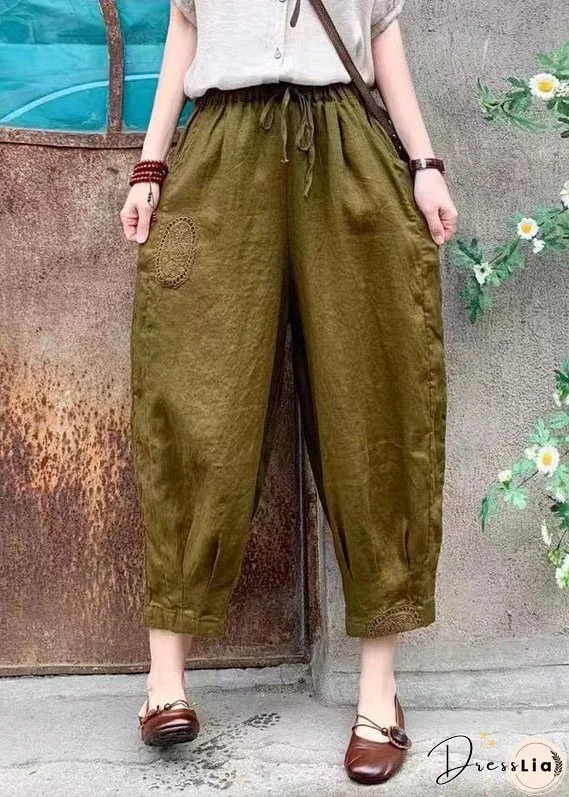 Plus Size Linen Lace Up Elastic Waist Linen Crop Pants Summer