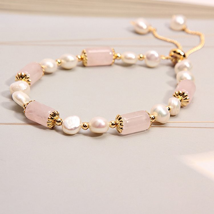 Rose Quartz With Pearl Healing Gemstone Bracelet