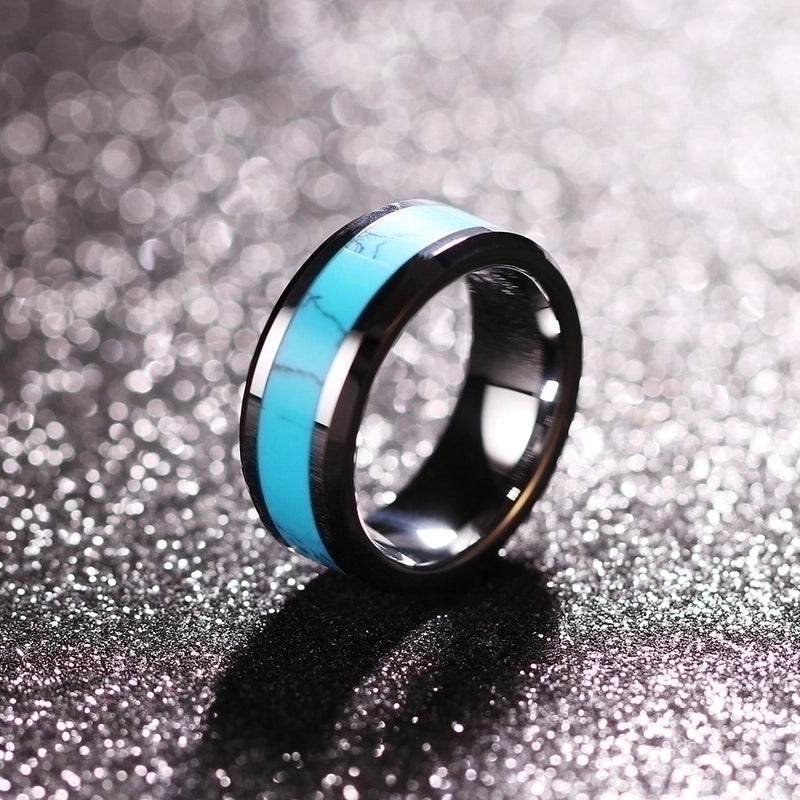 Fashion Simple Natural Turquoise Titanium Steel Ring For Men