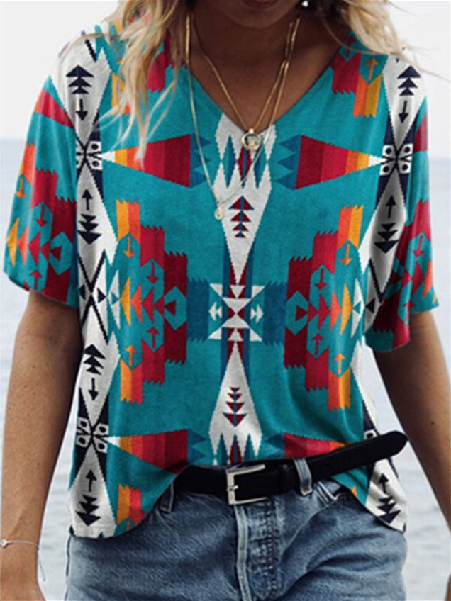 Women Long Sleeve V-neck Graphic Floral Printed Top