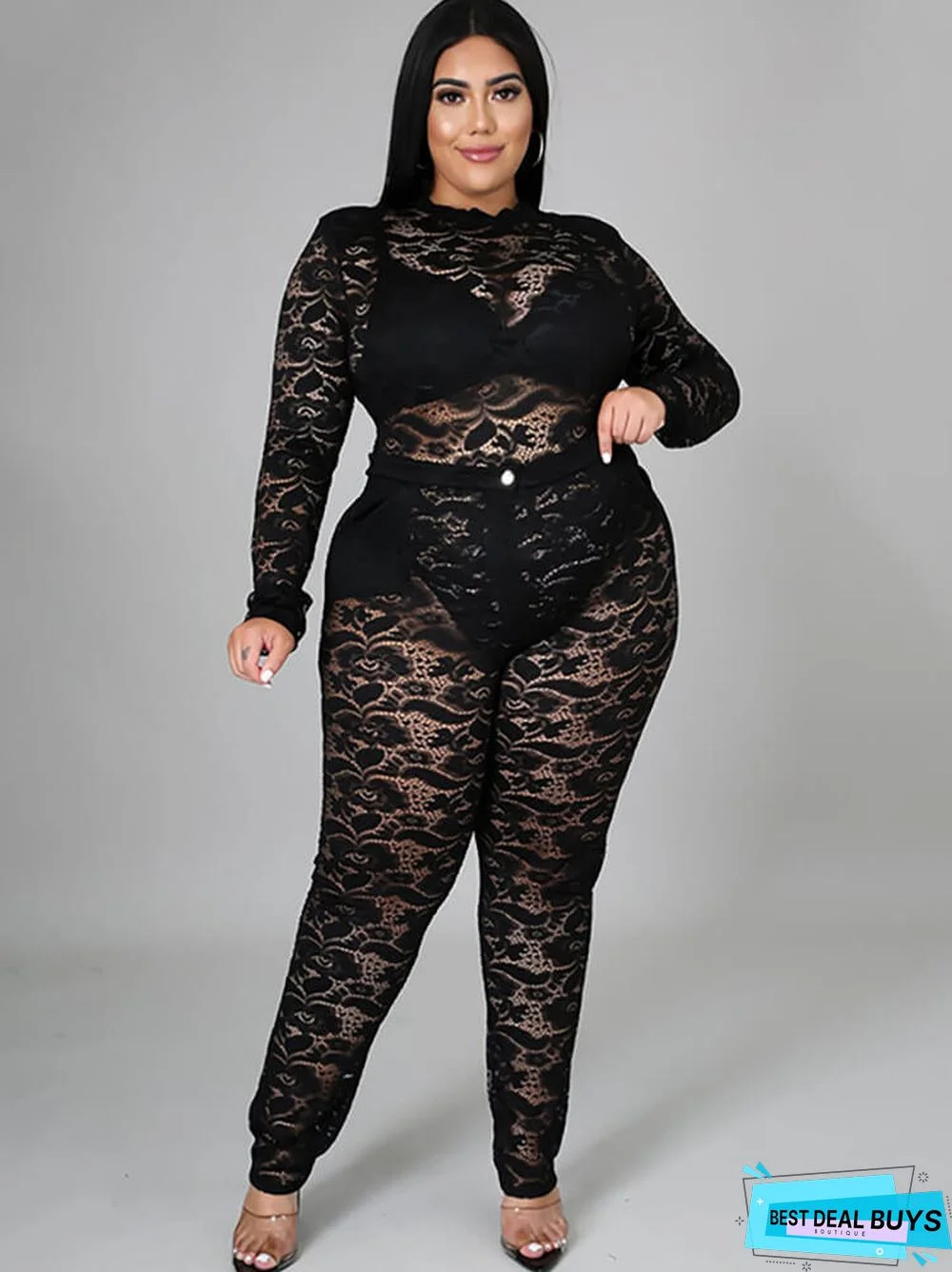 Two Piece Lace Long Sleeve Tops + Bodycon Pants