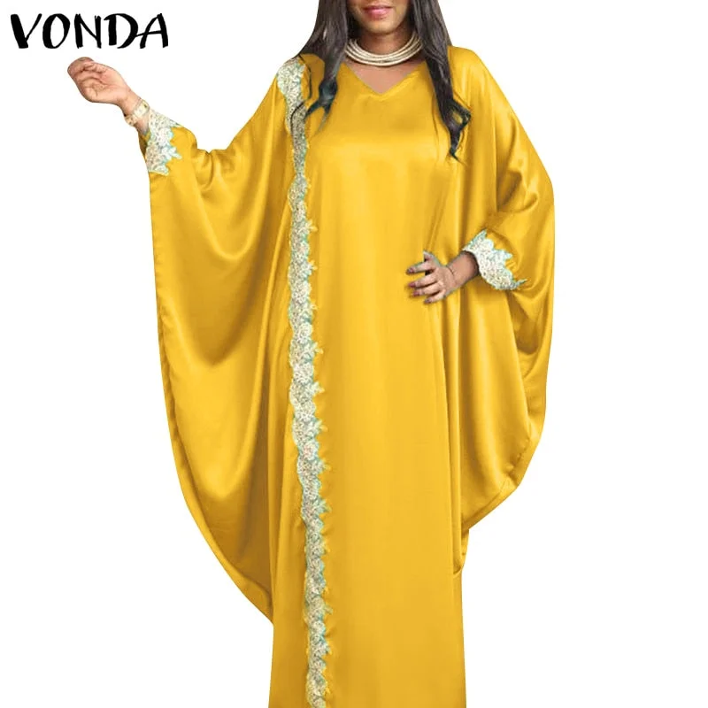VONDA Oversized Bohemian Bat Sleeve Printed Maxi Dress 2022 Summer Ladies Pleated Party Sundress Casual O Neck Satin Long Dress