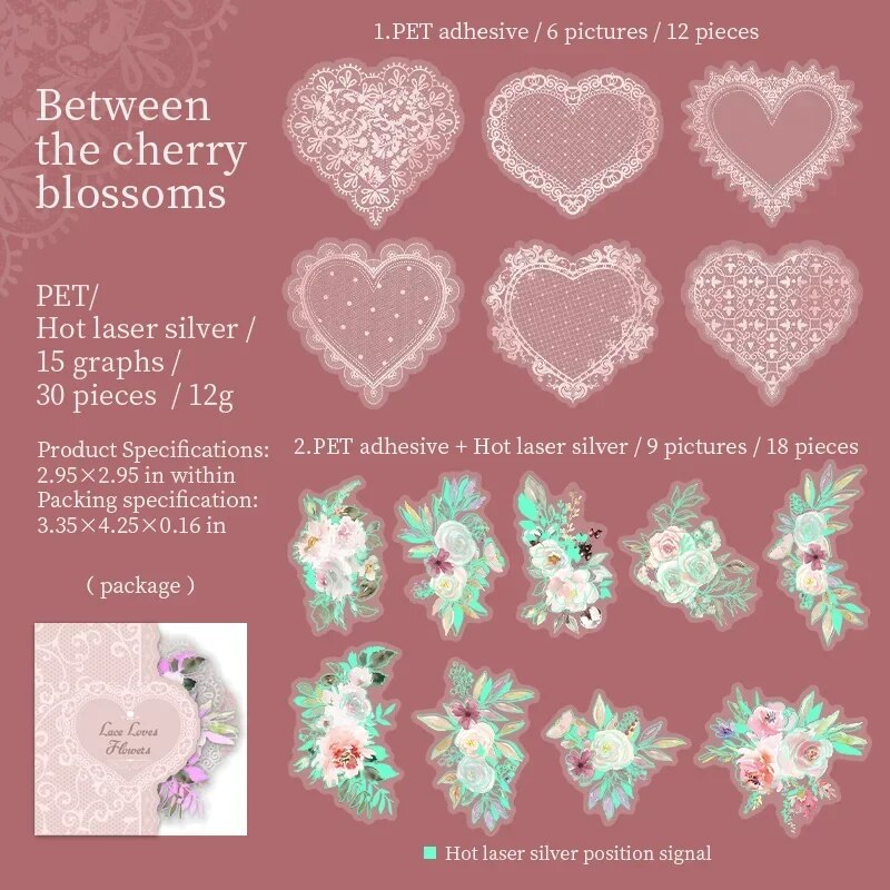 Journalsay 30 Sheets Lace Loves Flowers Series Vintage Border Material Decor PET Sticker